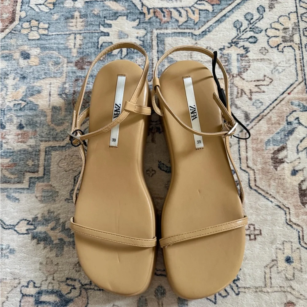 Zara Beige Platform Sandals with Ankle Strap